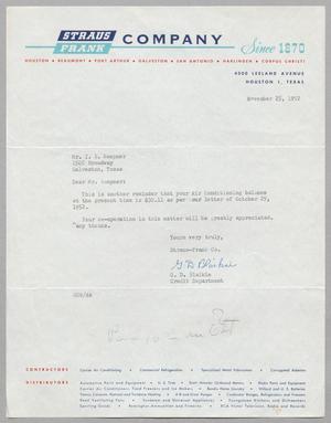 [Letter from Straus-Frank Company to I. H. Kempner, November 25, 1952]