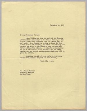 [Letter from I. H. Kempner to Allan Shivers, November 10, 1952]