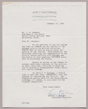 [Letter from Arnold J. Zurcher to I. H. Kempner, January 17, 1952]