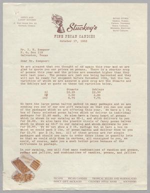 [Letter from Stuckey's to I. H. Kempner, October 17, 1952]