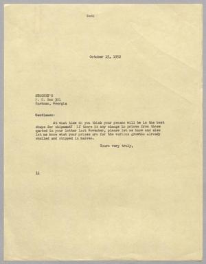 [Letter from I. H. Kempner to Stuckey's, October 15, 1952]