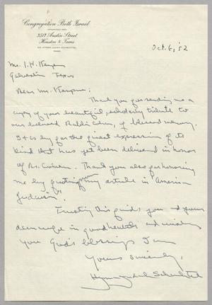 [Letter from Hyman Judah Schachtel to I. H. Kempner, October 6, 1952]