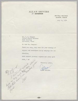 [Letter from Allan Shivers to I. H. Kempner, July 11, 1952]