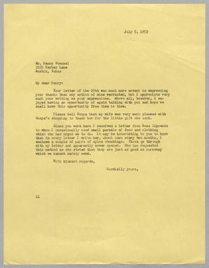[Letter from I. H. Kempner to Henryk B. Stenzel, July 5, 1952]