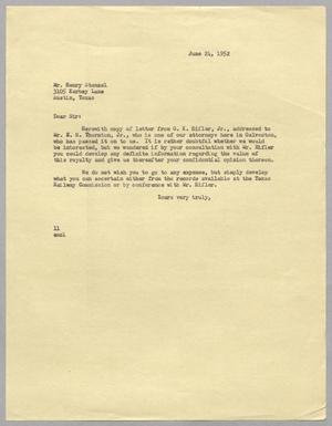 [Letter from I. H. Kempner to Henry Stenzel, June 24, 1952]