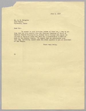 [Letter from I. H. Kempner to S. B. Schapiro, June 5, 1952]