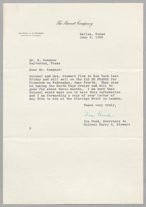[Letter from Iva Pond to I. H. Kempner, June 2, 1952]