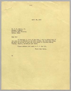[Letter from I. H. Kempner to W. R. Newsom, Jr., April 22, 1952]