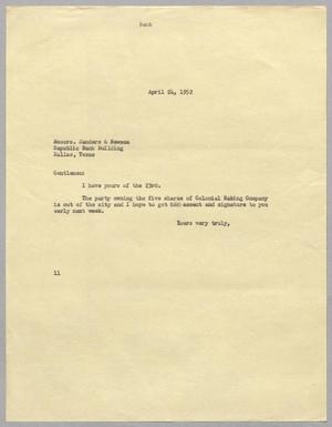 [Letter from I. H. Kempner to Sanders & Newsom, April 24, 1952]