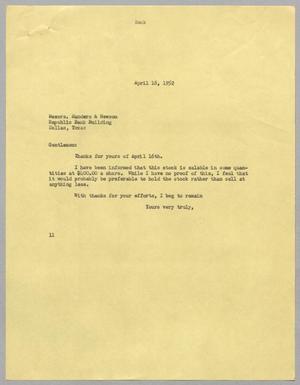 [Letter from I. H. Kempner to Sanders & Newsom, April 18, 1952]
