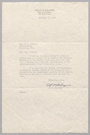 [Letter from S. B. Schapiro to Henrietta Leonora Kempner, February 20, 1952]