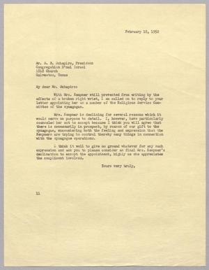 [Letter from I. H. Kempner to S. B. Schapiro, February 18, 1952]