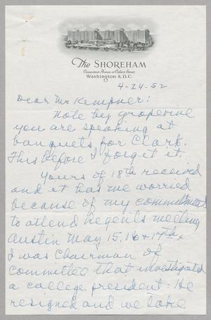 [Letter from Walter F. Woodul to I. H. Kempner, April 24, 1952]