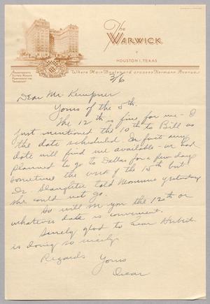 [Letter from Oscar Armstrong to I. H. Kempner, March 3, 1953]