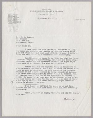 [Letter from Harris K. Weston to I. H. Kempner, September 15, 1955]