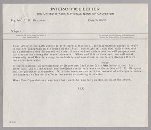 [Inter-Office Letter from Robert Lee Kempner to I. H. Kempner, September 20, 1955]