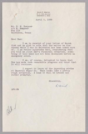 [Letter from David F. Weston to D. W. Kempner, April 5, 1955]