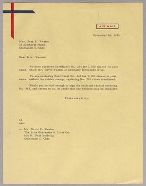 [Letter from A. H. Blackshear, Jr. to Mrs. Sara K. Weston, November 28, 1955]