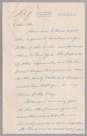 [Handwritten Letter from David F. Weston to I. H. Kempner, October 29, 1955]