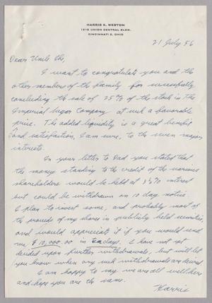 [Handwritten Letter from Harris K. Weston to I. H. Kempner, 21 July, 1956]