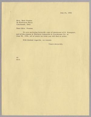 [Letter from A. H. Blackshear, Jr., to Mrs. Sara Weston, July 21, 1956]