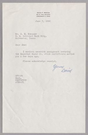 [Letter from David F. Weston to I. H. Kempner, June 7, 1956]