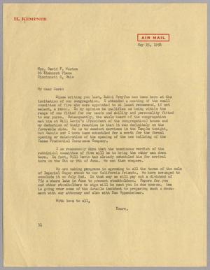 [Letter from I. H. Kempner to Mrs. David F. Weston, May 25, 1956]