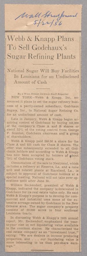 [Clipping: Webb & Knapp Plans to Sell Godchaux's Sugar Refining Plants]