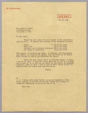 Primary view of object titled '[Letter from I. H. Kempner to Mrs. David F. Weston, May 15, 1956]'.