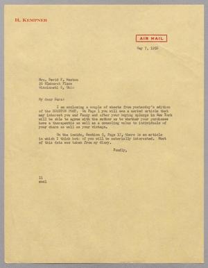 [Letter from I. H. Kempner to Mrs. David F. Weston, May 7, 1956]