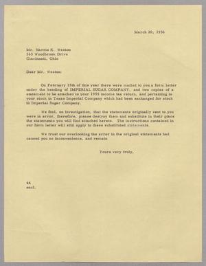 [Letter from A. H. Blackshear, Jr. to Harris K. Weston, March 20, 1956]