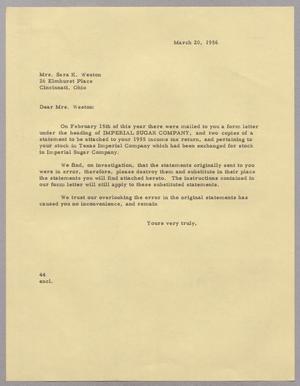 [Letter from A. H. Blackshear, Jr. to Sara K. Weston, March 20, 1956]