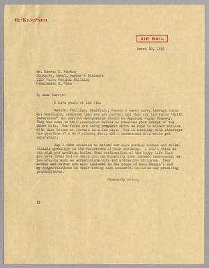 [Letter from I. H. Kempner to Harris K. Weston, March 10, 1956]