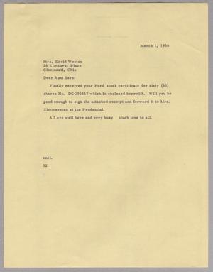 [Letter from Harris L. Kempner to Mrs. David F. Weston, March 1, 1956]