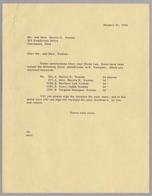 [Letter from R. I. Mehan to Mr. and Mrs. Harris K. Weston, January 30, 1956]