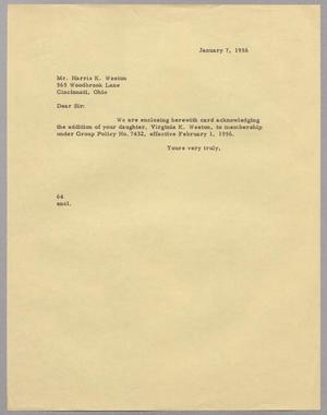 [Letter from A. H. Blackshear, Jr. to Harris K. Weston, January 7, 1956]
