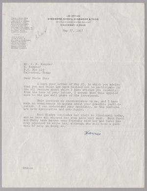 [Letter from Harris K. Weston to I. H. Kempner, May 27, 1957]