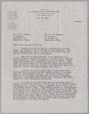 [Duplicate Copy of a Letter from Harris K. Weston to I. H. Kempner and R. Lee Kempner, May 21, 1957]