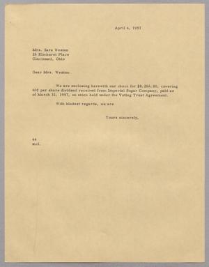 [Letter from A. H. Blackshear, Jr. to Sara K. Weston, April 4, 1957]