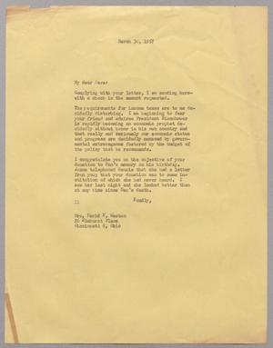 [Letter from Isaac H. Kempner to Mrs. David F. Weston, March 30, 1957]