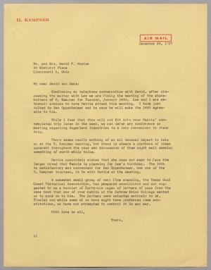 [Letter from I. H. Kempner to Mr. and Mrs. David F. Weston, December 24, 1957]