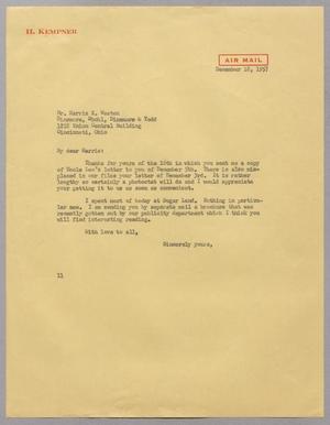 [Letter from I. H. Kempner to Harris K. Weston, December 18, 1957]