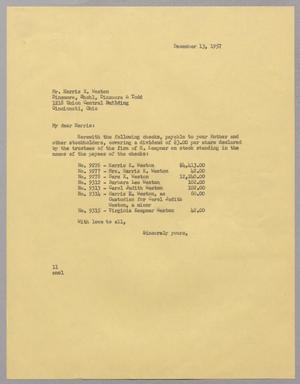 [Letter from I. H. Kempner to Harris K. Weston, December 13, 1957]
