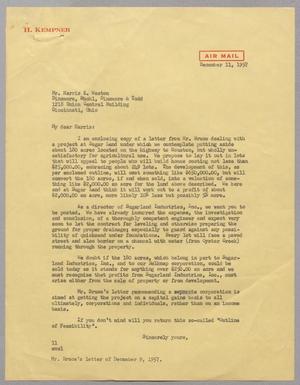 [Letter from I. H. Kempner to Harris K. Weston, December 11, 1957]