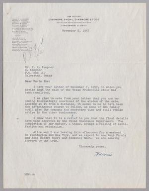 [Letter from Harris K. Weston to I. H. Kempner, November 8, 1957]