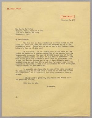 [Letter from I. H. Kempner to Harris K. Weston, November 7, 1957]