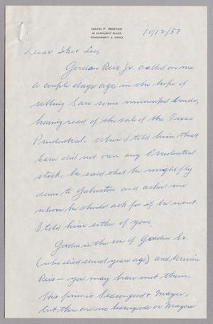 [Letter from David F. Weston to I. H. Kempner and R. L. Kempner, October 12, 1957]