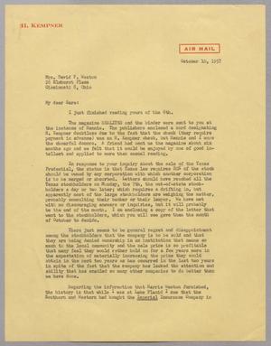 Primary view of object titled '[Letter from I. H. Kempner to Mrs. David F. Weston, October 10, 1957]'.