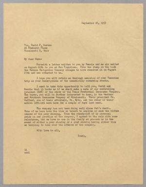 [Letter from I. H. Kempner to Mrs. David F. Weston, September 28, 1957]