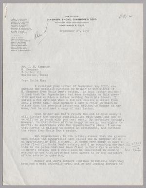 [Letter from Harris K. Weston to I. H. Kempner, September 23, 1957]